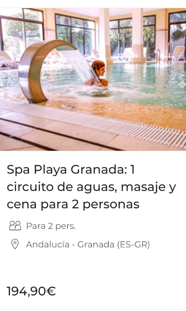 Spa Playa Granada: 1 circuito de aguas, masaje y cena para 2 personas
