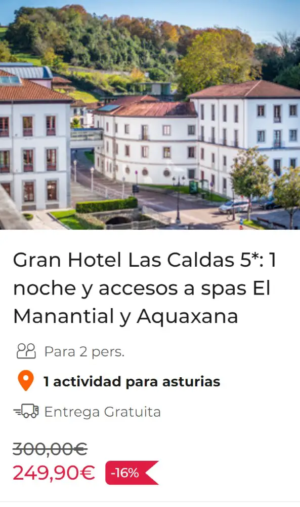 Gran Hotel Las Caldas 5*: 1 noche y accesos a spas El Manantial y Aquaxana